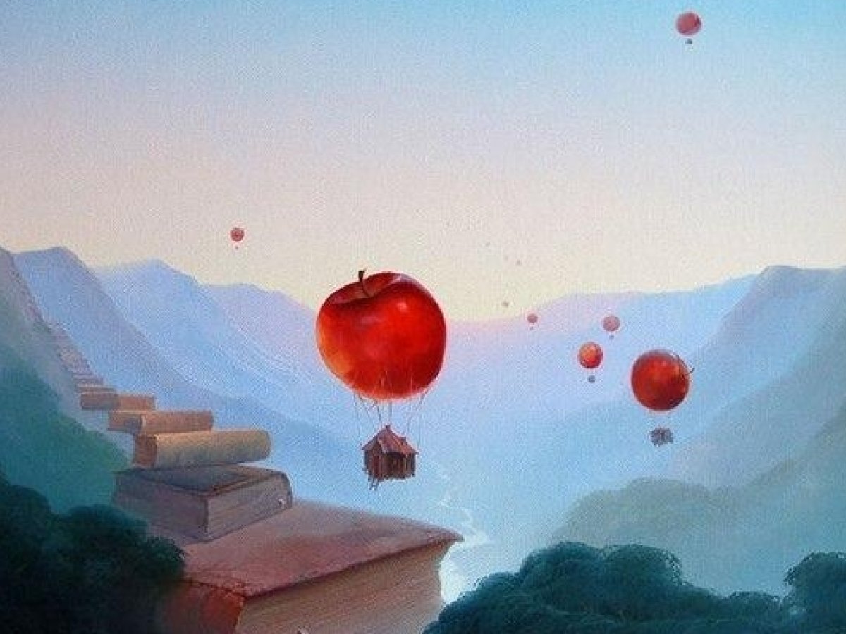 Бесконечное вдохновение. Сюрреализм воздушный шар. Яблоки небо. Яблоки падают в небо.